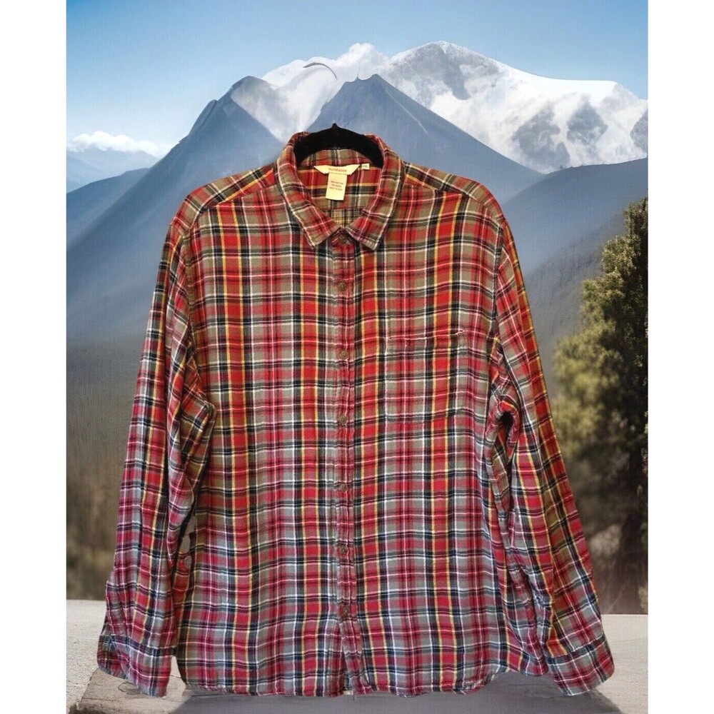 Sundance Men's XXL Red Gray Plaid Long Sleeve Button Front Shirt Cotton‎ Soft